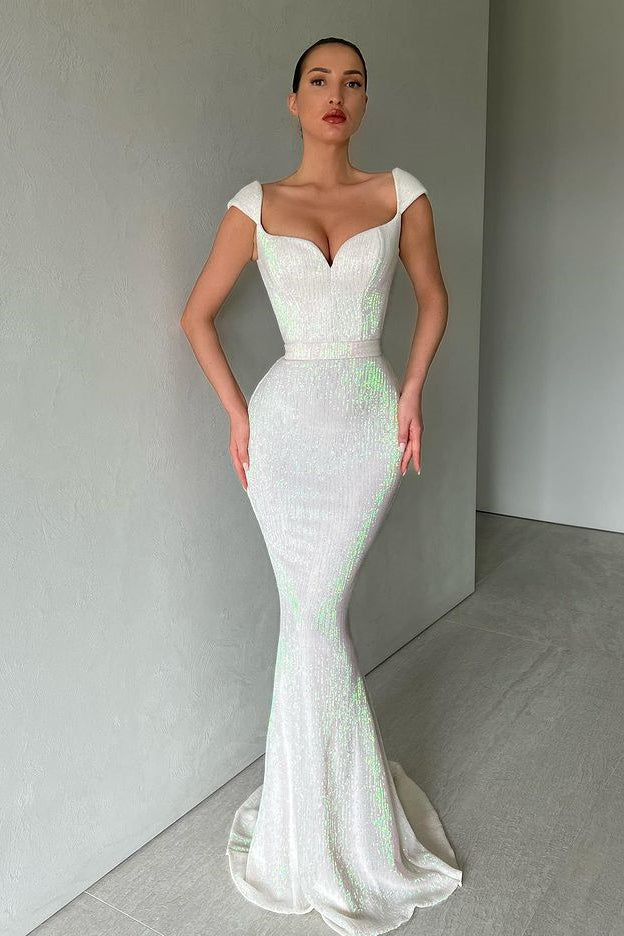 Showprettydess Cap Sleeves Long Mermaid Sequined Prom Dress-showprettydress