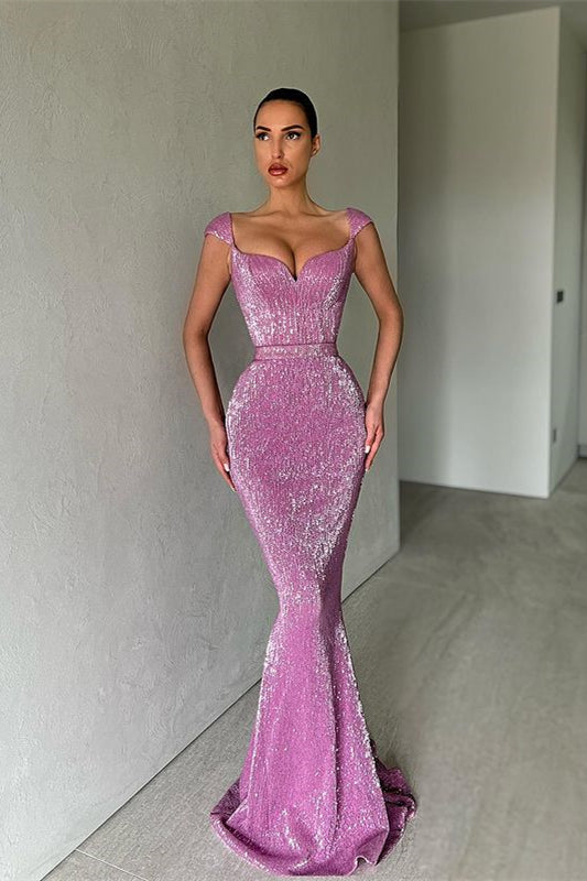 Showprettydess Cap Sleeves Long Mermaid Sequined Prom Dress-showprettydress