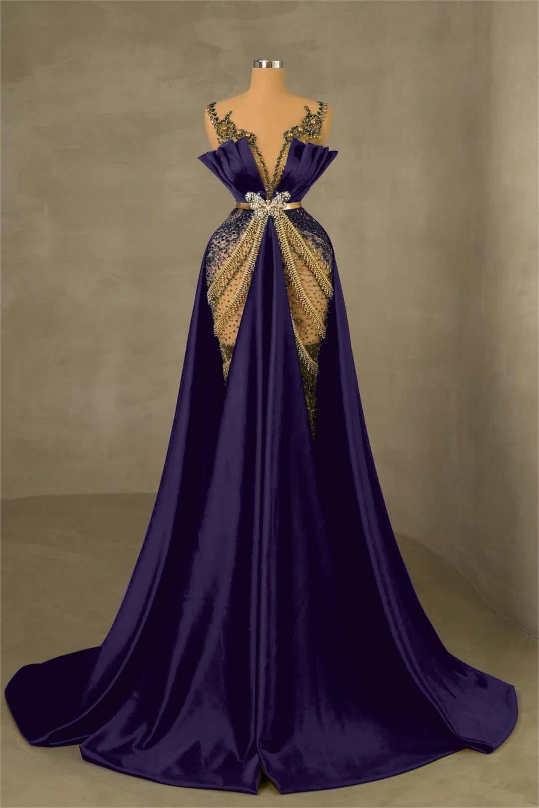 Showprettydess Charming Dark Green Satin Spaghetti Strap Pleated Mermaid Prom Dress with Beadings-showprettydress