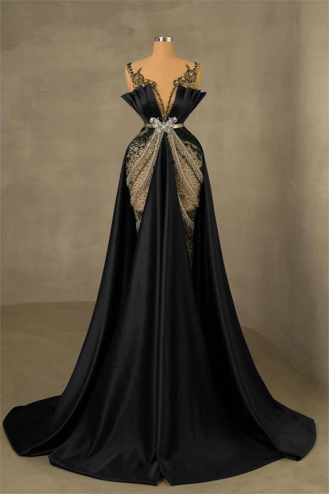 Showprettydess Charming Dark Green Satin Spaghetti Strap Pleated Mermaid Prom Dress with Beadings-showprettydress
