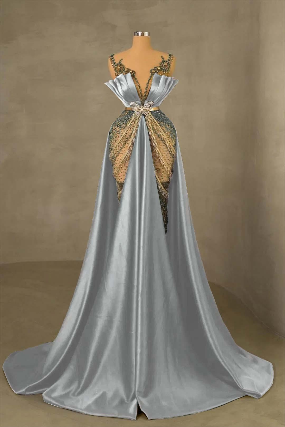 Showprettydess Charming Dark Green Satin Spaghetti Strap Pleated Mermaid Prom Dress with Beadings-showprettydress