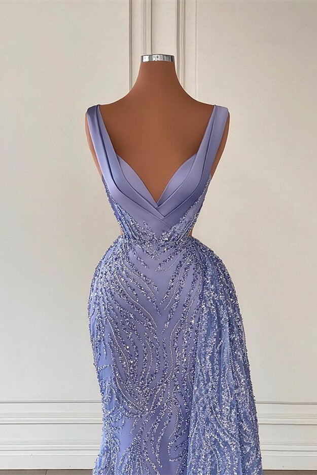Showprettydess Charming Violet V-Neck Mermaid Prom Dress with Beadings & Sequins-showprettydress