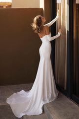 Showprettydess Chic White Satin Long Sleeves Strapless Long Pleated Prom Dress with Split-showprettydress
