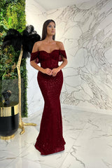 Showprettydess Elegant Dark Green Sweetheart Off-the-Shoulder Prom Dress with Appliqué Sequins-showprettydress
