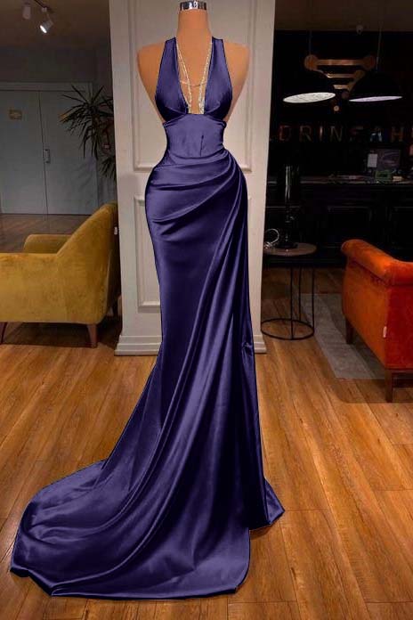 Showprettydess Elegant Halter V-Neck Mermaid Prom Dress-showprettydress