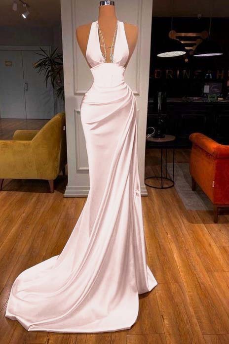 Showprettydess Elegant Halter V-Neck Mermaid Prom Dress-showprettydress