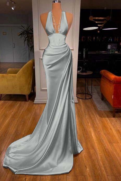 Showprettydess Elegant Halter V-Neck Mermaid Prom Dress-showprettydress