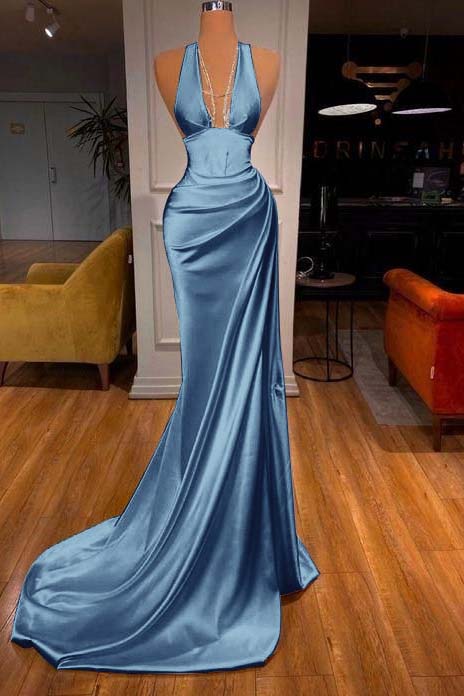 Showprettydess Elegant Halter V-Neck Mermaid Prom Dress-showprettydress