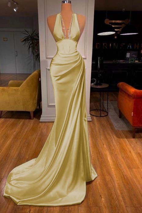 Showprettydess Elegant Halter V-Neck Mermaid Prom Dress-showprettydress