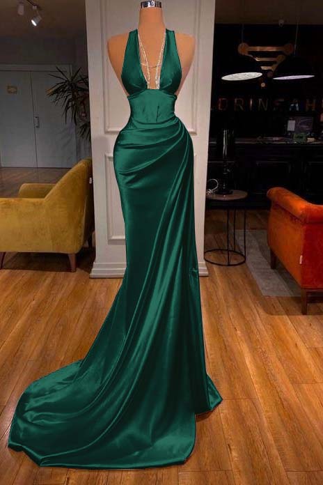 Showprettydess Elegant Halter V-Neck Mermaid Prom Dress-showprettydress