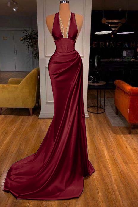 Showprettydess Elegant Halter V-Neck Mermaid Prom Dress-showprettydress