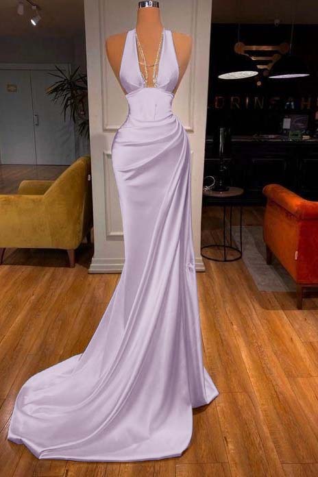 Showprettydess Elegant Halter V-Neck Mermaid Prom Dress-showprettydress