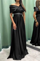 Showprettydess Elegant Long Evening Dress with Pleats Off-the-Shoulder-showprettydress