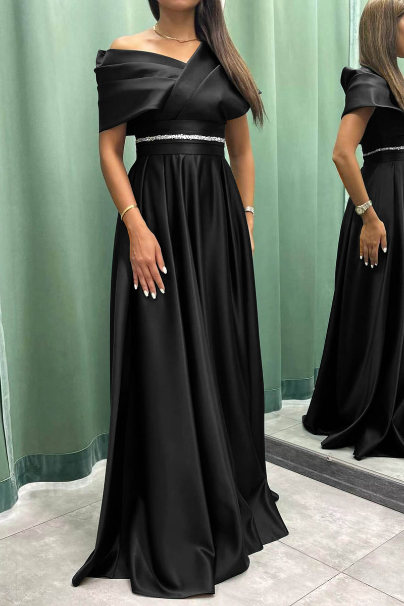 Showprettydess Elegant Long Evening Dress with Pleats Off-the-Shoulder-showprettydress
