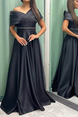 Showprettydess Elegant Long Evening Dress with Pleats Off-the-Shoulder-showprettydress