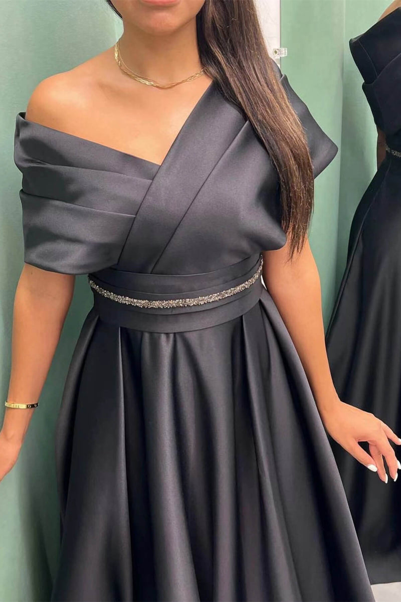 Showprettydess Elegant Long Evening Dress with Pleats Off-the-Shoulder-showprettydress