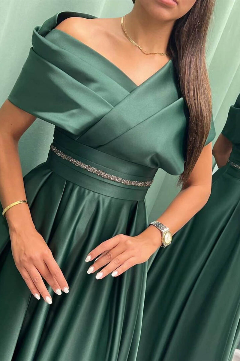 Showprettydess Elegant Long Evening Dress with Pleats Off-the-Shoulder-showprettydress