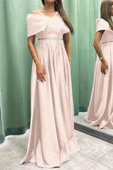 Showprettydess Elegant Long Evening Dress with Pleats Off-the-Shoulder-showprettydress