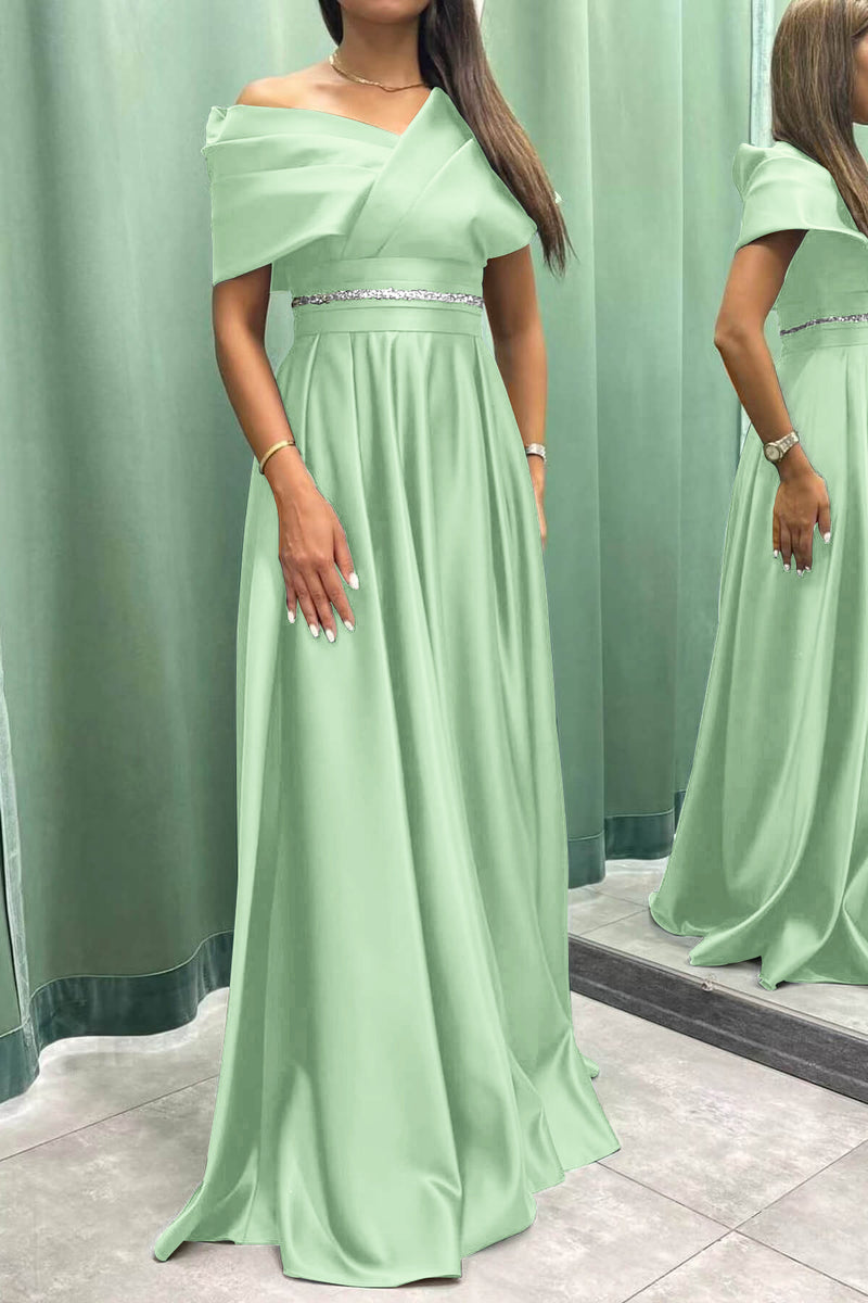 Showprettydess Elegant Long Evening Dress with Pleats Off-the-Shoulder-showprettydress