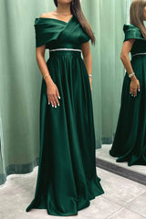 Showprettydess Elegant Long Evening Dress with Pleats Off-the-Shoulder-showprettydress