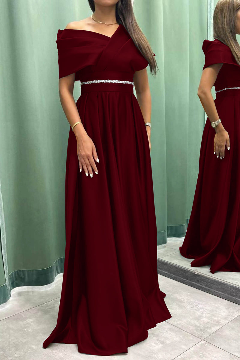 Showprettydess Elegant Long Evening Dress with Pleats Off-the-Shoulder-showprettydress