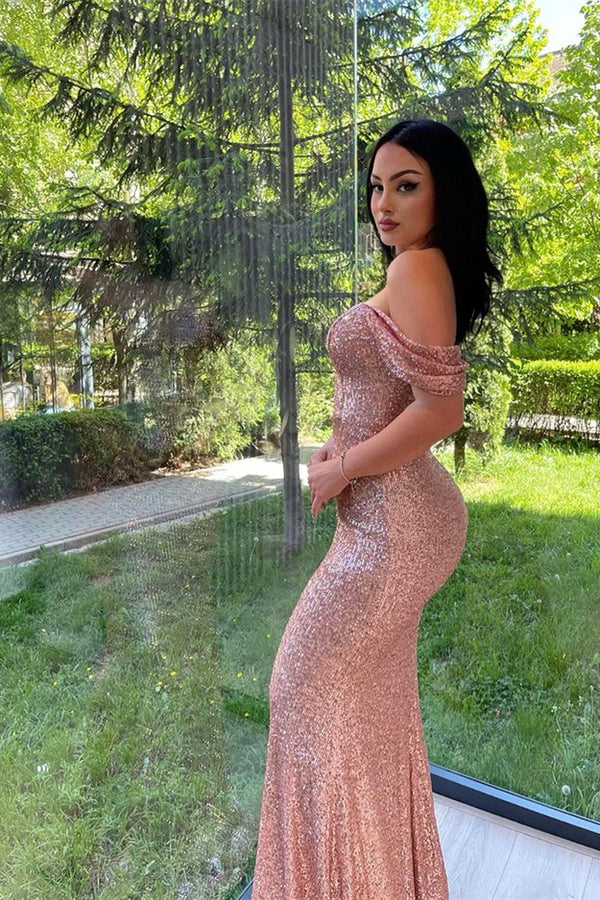 Showprettydess Elegant Split Long Sleeves V-Neck Mermaid Prom Dress with Sequins-showprettydress