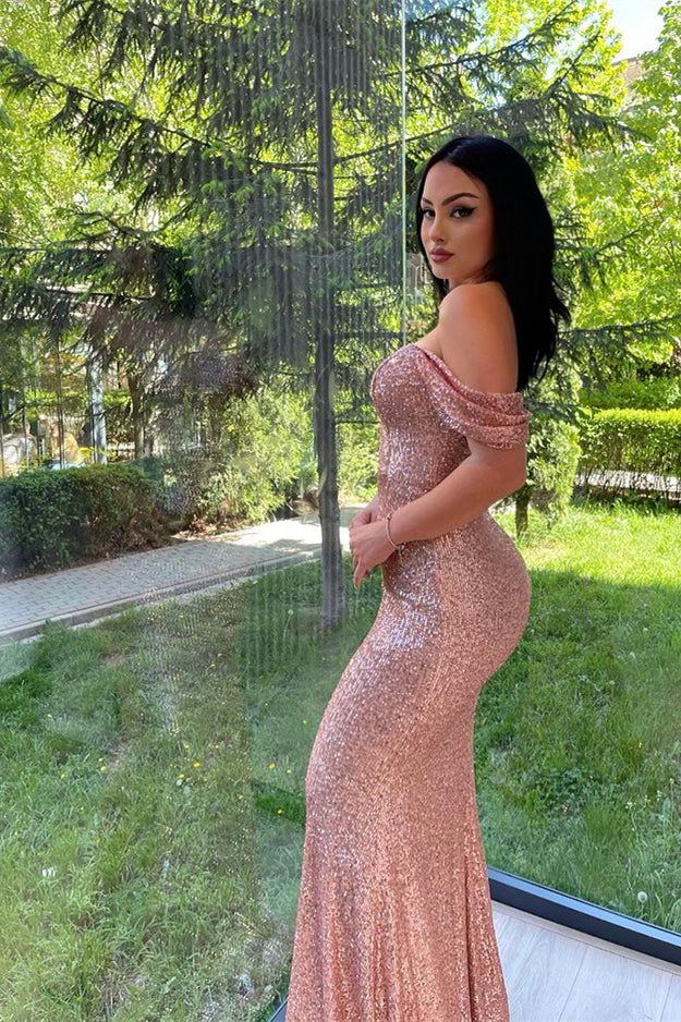 Showprettydess Elegant Split Long Sleeves V-Neck Mermaid Prom Dress with Sequins-showprettydress
