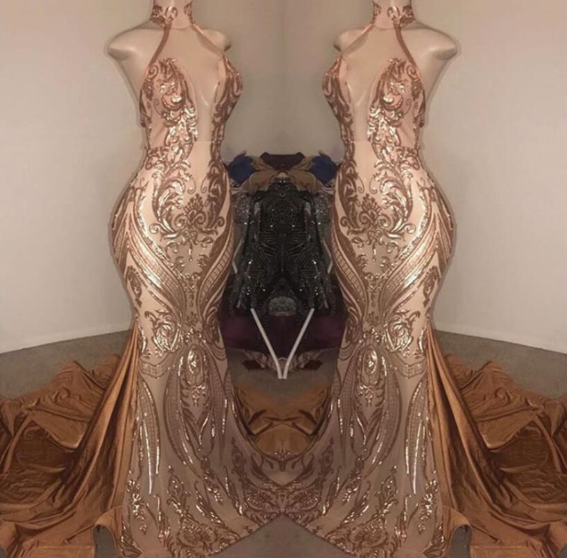 Showprettydess Elegant V-Neck Sequined Halter Mermaid Prom Dress-showprettydress