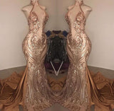 Showprettydess Elegant V-Neck Sequined Halter Mermaid Prom Dress-showprettydress