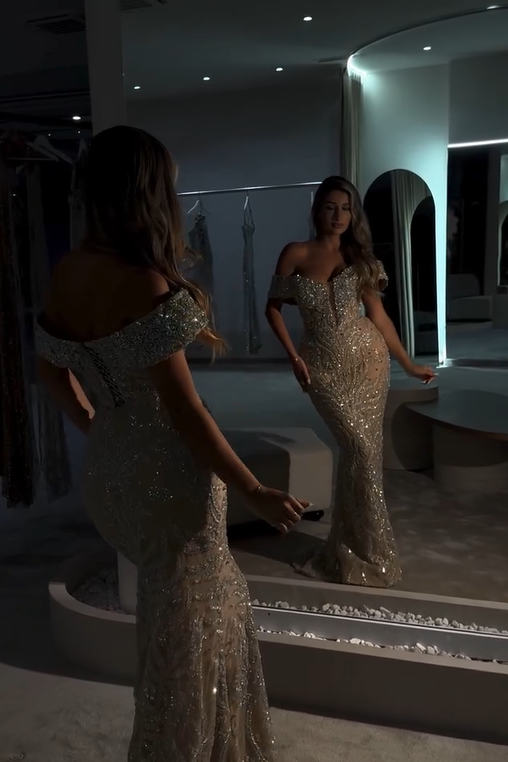 Showprettydess Exquisite Off-the-Shoulder Strapless Mermaid Prom Dress with Beadings & Sequins-showprettydress