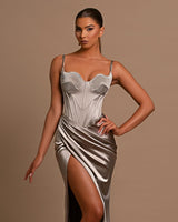 Showprettydess Fashionable Silver Spaghetti-Straps Mermaid Prom Dress with Split-showprettydress