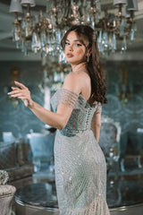 Showprettydess Glamorous Blue Sequined Off-the-Shoulder Long Mermaid Prom Dress with Beadings-showprettydress