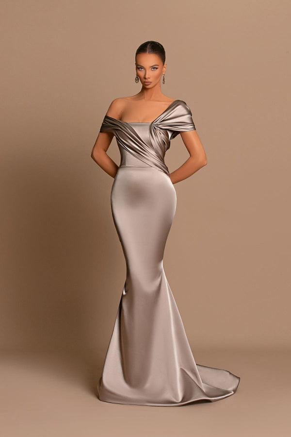 Showprettydess Glamorous Gray Off-the-Shoulder Mermaid Prom Dress with Split-showprettydress