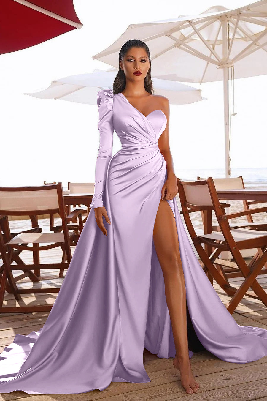 Showprettydess Glamorous One-Shoulder Long Sleeve Prom Dress with Split-showprettydress