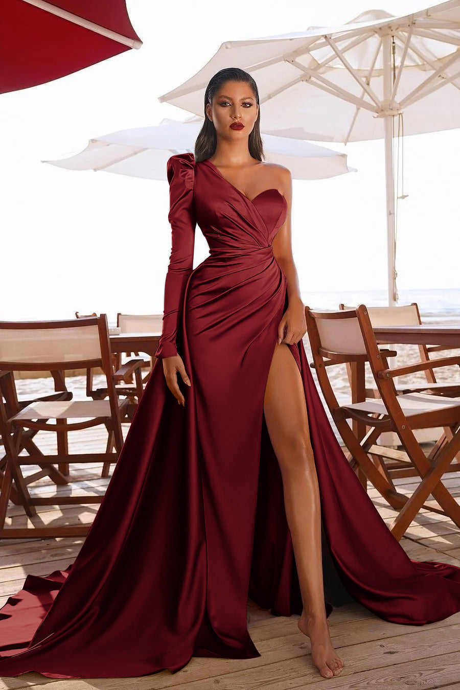 Showprettydess Glamorous One-Shoulder Long Sleeve Prom Dress with Split-showprettydress
