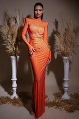 Showprettydess Glamorous Red Sequined Long Sleeves High Neck Slim Long Prom Dress with Split-showprettydress