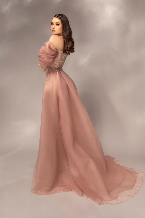 Showprettydess Glamorous Sequined Off-the-Shoulder Long Sleeves Mermaid Prom Dress with Pleated Detail-showprettydress