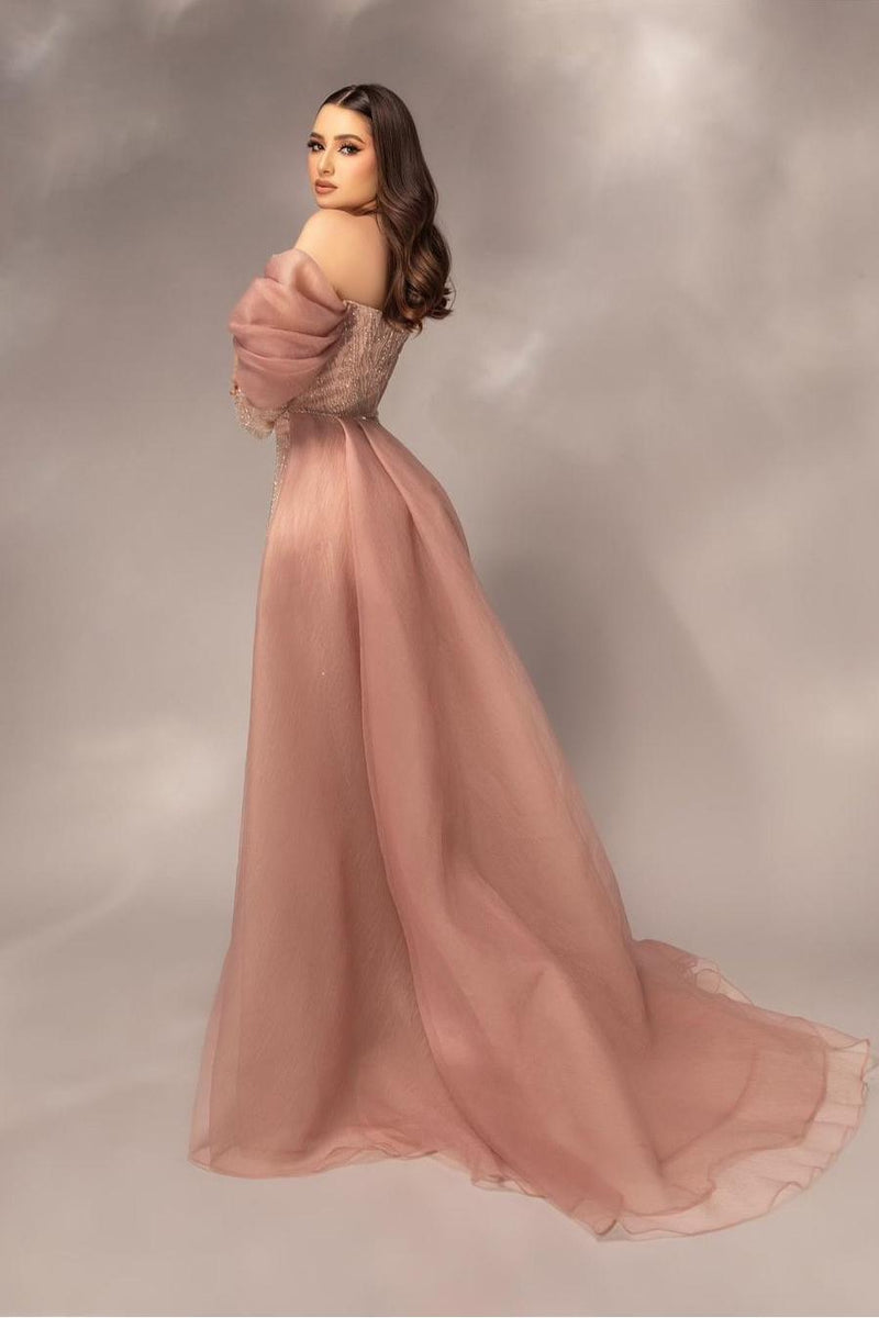 Showprettydess Glamorous Sequined Off-the-Shoulder Long Sleeves Mermaid Prom Dress with Pleated Detail-showprettydress