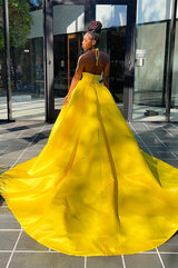 Showprettydess Glamorous Yellow Sequined V-Neck A-Line Prom Dress Sleeveless with Split-showprettydress