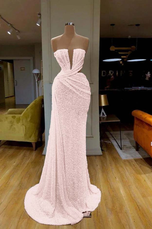 Showprettydess Gorgeous White Strapless Sequined Prom Dress-showprettydress