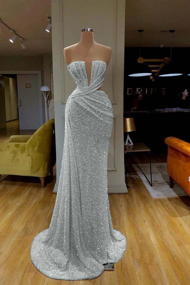 Showprettydess Gorgeous White Strapless Sequined Prom Dress-showprettydress