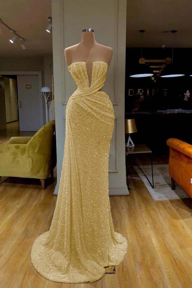 Showprettydess Gorgeous White Strapless Sequined Prom Dress-showprettydress