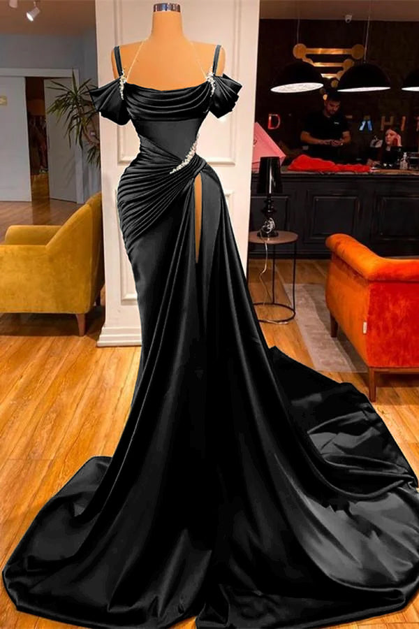 Showprettydess Green Chic Off-the-Shoulder Prom Dress with Long Slit-showprettydress