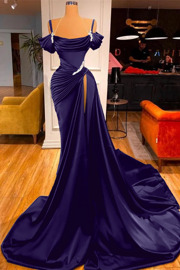 Showprettydess Green Chic Off-the-Shoulder Prom Dress with Long Slit-showprettydress