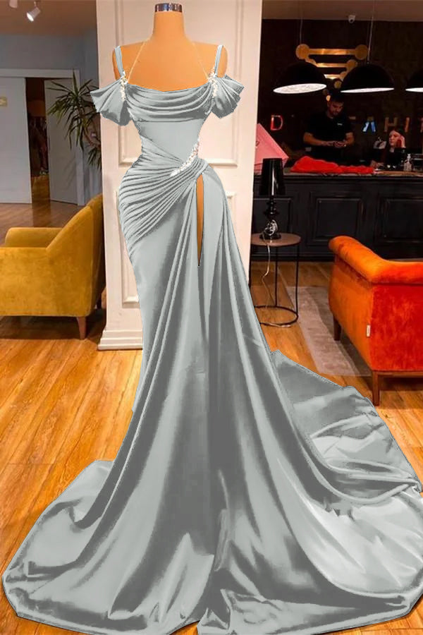 Showprettydess Green Chic Off-the-Shoulder Prom Dress with Long Slit-showprettydress