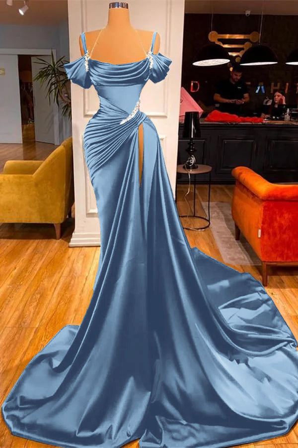 Showprettydess Green Chic Off-the-Shoulder Prom Dress with Long Slit-showprettydress