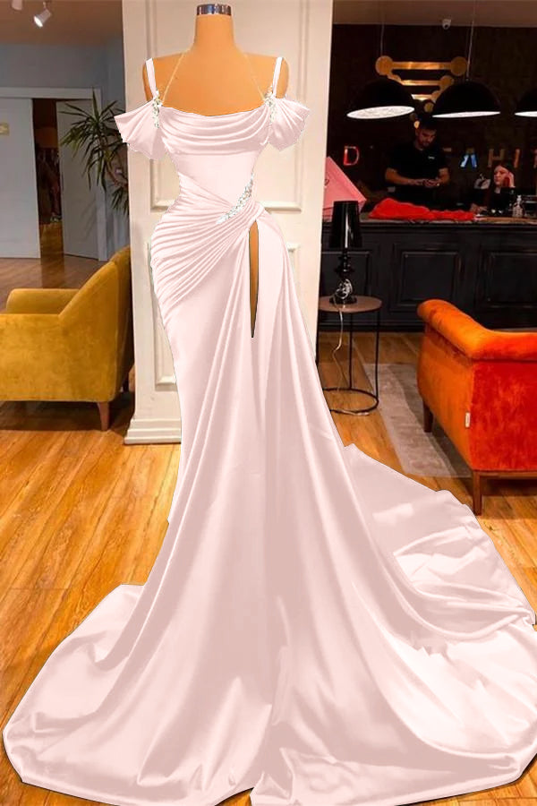 Showprettydess Green Chic Off-the-Shoulder Prom Dress with Long Slit-showprettydress