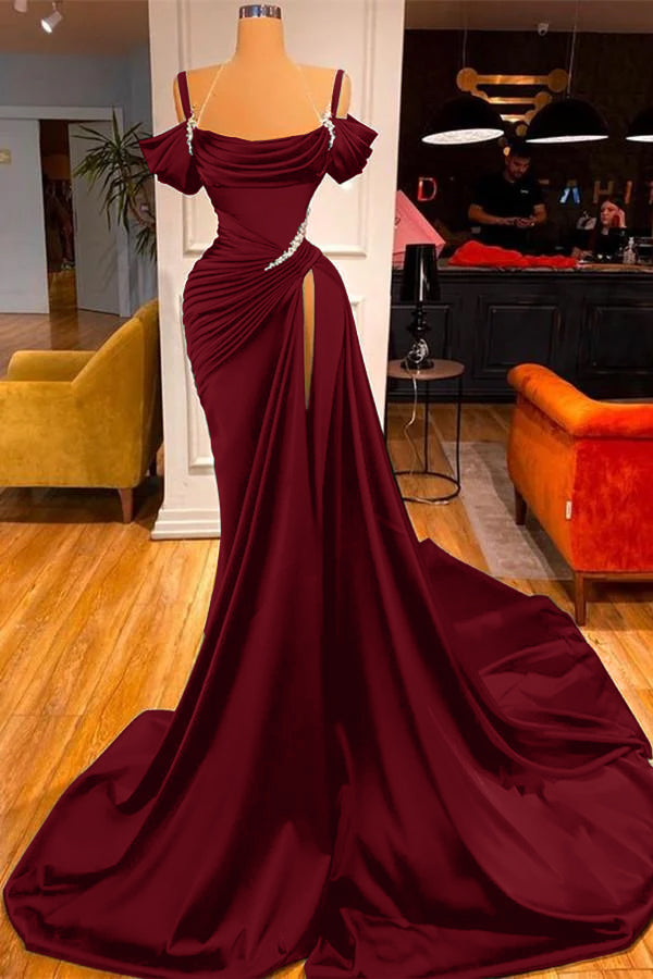 Showprettydess Green Chic Off-the-Shoulder Prom Dress with Long Slit-showprettydress