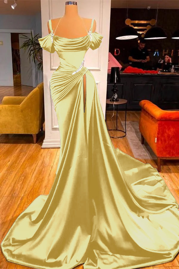 Showprettydess Green Chic Off-the-Shoulder Prom Dress with Long Slit-showprettydress