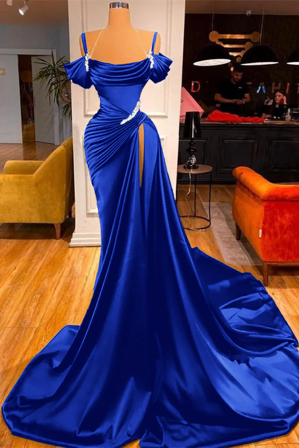 Showprettydess Green Chic Off-the-Shoulder Prom Dress with Long Slit-showprettydress